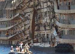 The damaged and rusting hulk of the once pristine and luxurious Costa Concordia. Image: